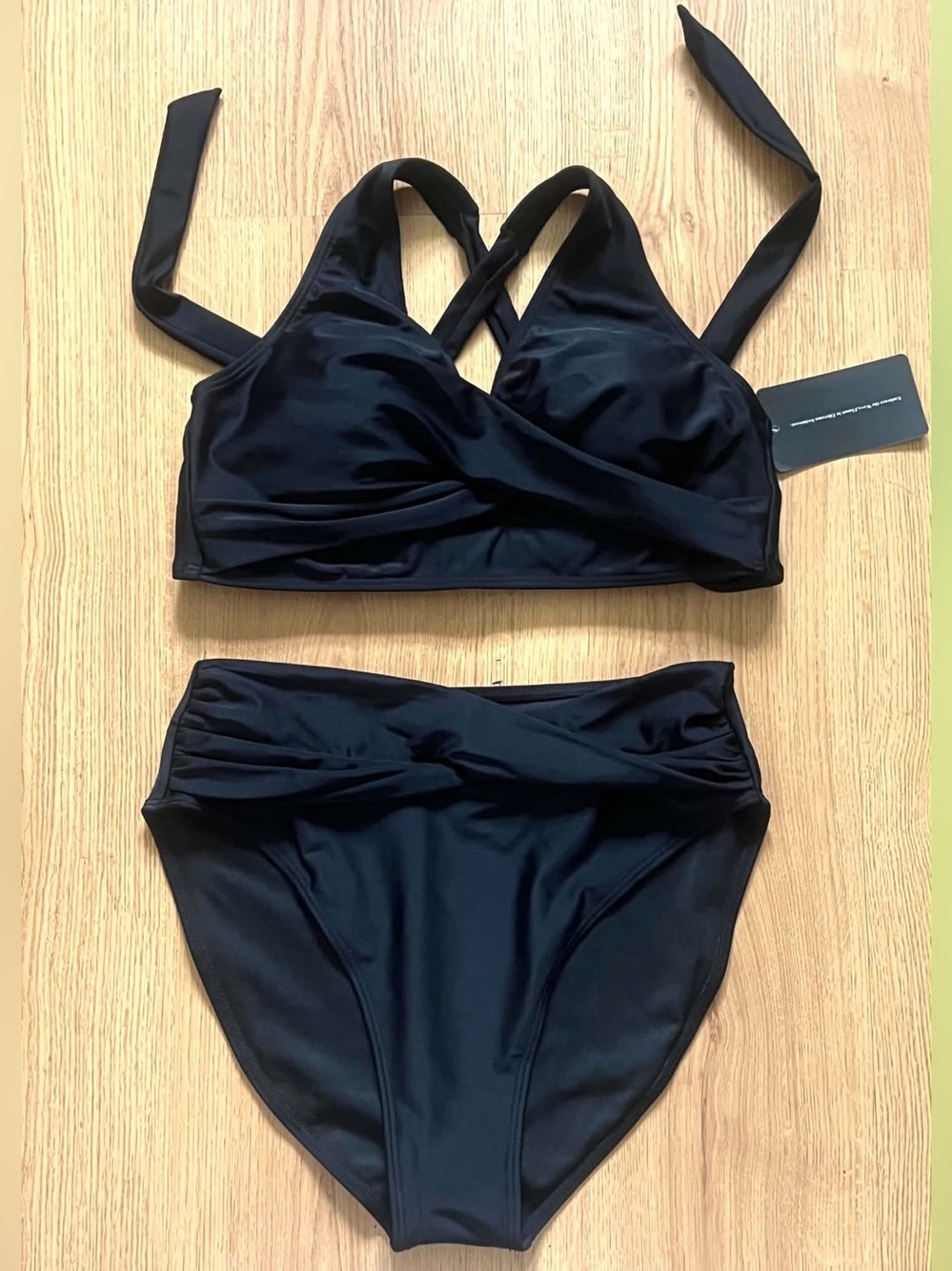 High-Waist Twist Front Black Bikini Set